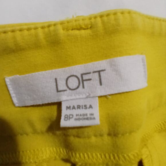 LOFT Marisa The Riviera Pant 8P Lemon Yellow Cotton Blend Cropped Machine Wash - Picture 2 of 9